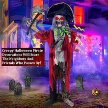 Load image into Gallery viewer, 6.4ft Extra Tall Halloween Animatronic Talking Standing Pirate Ghost, Voice Control Flashing Red Eyes Horror Sounds
