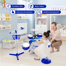 Load image into Gallery viewer, Babyjoy Jazz Drum Set for Toddler Kids Educational Toy w/Keyboard Cymbal Microphone Blue
