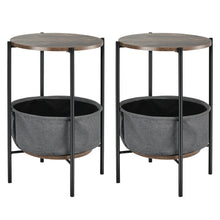 Load image into Gallery viewer, Set of 2 Industrial Round End Side Coffee Table w/ Storage Basket
