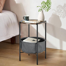 Load image into Gallery viewer, Set of 2 Industrial Round End Side Coffee Table w/ Storage Basket
