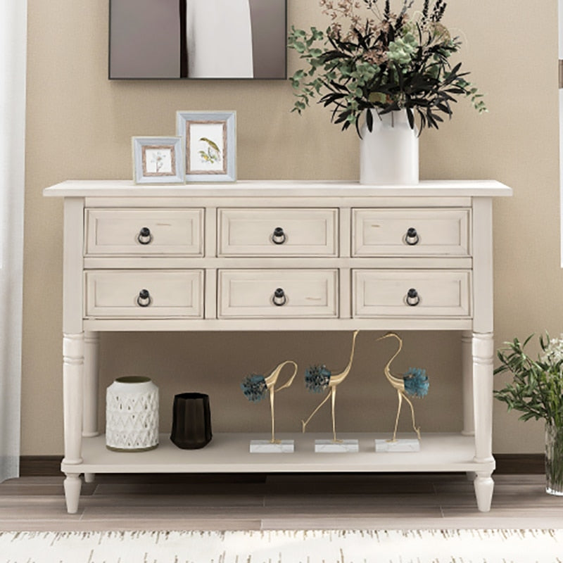 Console Table  with 6 Drawers Storage Cabinet