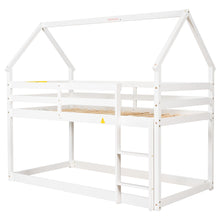 Load image into Gallery viewer, Twin Over Twin Bunk Beds ,  Playhouse Farmhouse Roof Guardrail Ladder,
