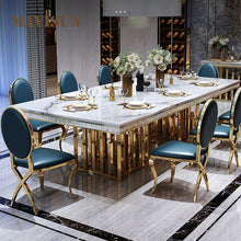 Load image into Gallery viewer, Luxury White Marble Dining Table And Chair Combination
