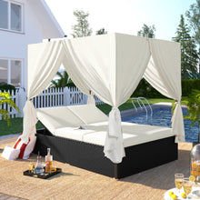 Load image into Gallery viewer, Three Colors Outdoor Patio Wicker Sunbed Daybed with Cushions, Adjustable Seats
