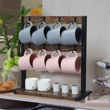 Load image into Gallery viewer, Vintage Wood Coffee Mug Holder Stand 2 Tier Countertop
