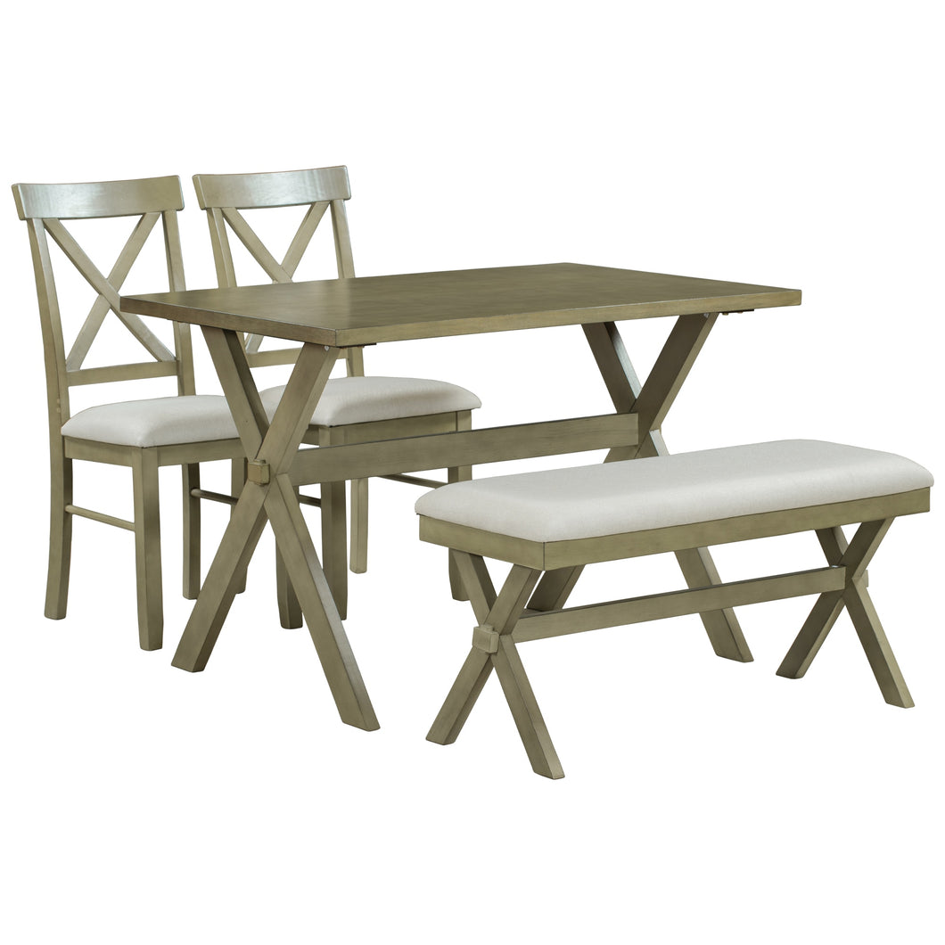 5 Pieces Farmhouse Rustic Wood Kitchen Dining Table Set