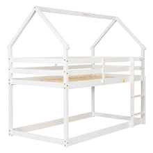 Load image into Gallery viewer, Twin Over Twin Bunk Beds ,  Playhouse Farmhouse Roof Guardrail Ladder,
