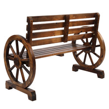 Load image into Gallery viewer, Rustic 2-Person Wooden Wagon Wheel Bench with Slatted Seat and Backrest Brown[US-Stock]
