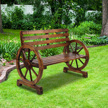 Load image into Gallery viewer, Rustic 2-Person Wooden Wagon Wheel Bench with Slatted Seat and Backrest Brown[US-Stock]
