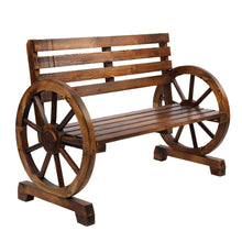 Load image into Gallery viewer, Rustic 2-Person Wooden Wagon Wheel Bench with Slatted Seat and Backrest Brown[US-Stock]
