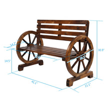 Load image into Gallery viewer, Rustic 2-Person Wooden Wagon Wheel Bench with Slatted Seat and Backrest Brown[US-Stock]
