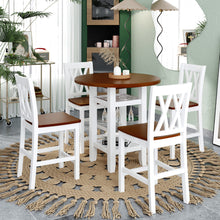 Load image into Gallery viewer, 5 PC Farmhouse Round Counter Height Kitchen Dining Table Set W/Storage Shelf
