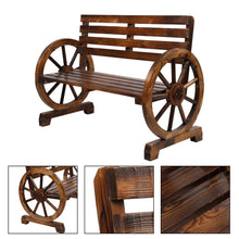 Load image into Gallery viewer, Rustic 2-Person Wooden Wagon Wheel Bench with Slatted Seat and Backrest Brown[US-Stock]
