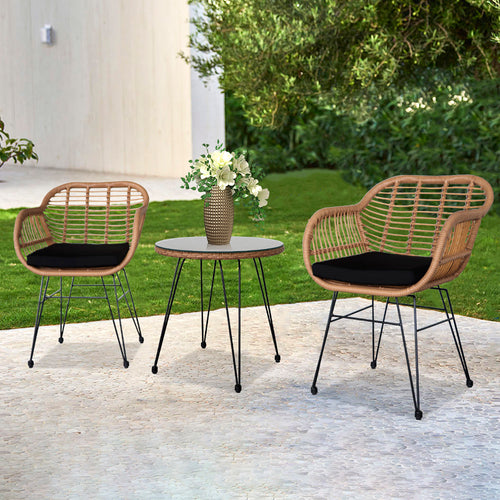 4 Pieces Wicker et with Tempered Glass Table - jeaniesunusualdecor