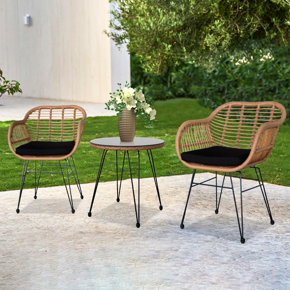 4 Pieces Wicker et with Tempered Glass Table - jeaniesunusualdecor