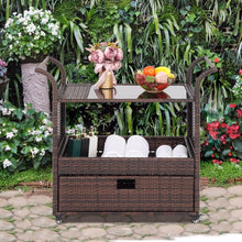 Load image into Gallery viewer, Wicker Rattan Serving Bar Cart
