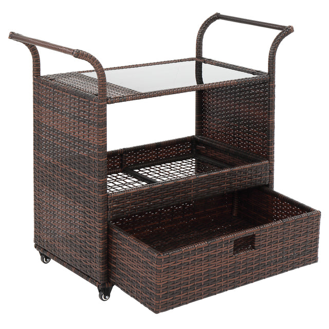 Wicker Rattan Serving Bar Cart