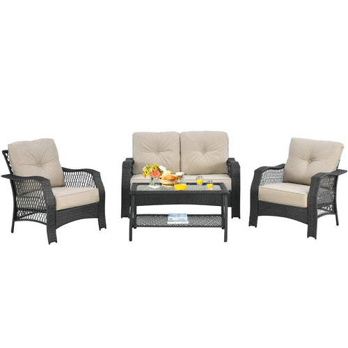 4PCS Patio Wicker Furniture Set - jeaniesunusualdecor