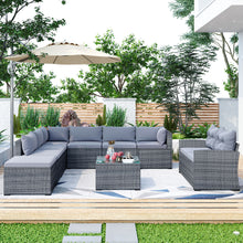 Load image into Gallery viewer, 9pcs Patio Large Wicker Rattan Sofa Set - jeaniesunusualdecor
