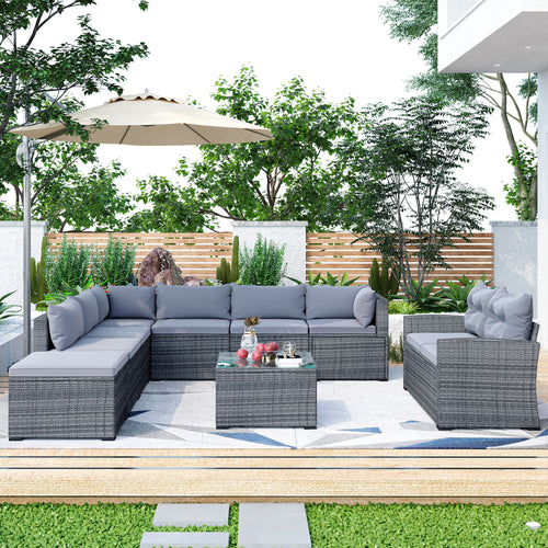 9pcs Patio Large Wicker Rattan Sofa Set - jeaniesunusualdecor