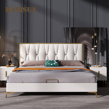 Load image into Gallery viewer, Wooden Italian Luxury Bedroom Set Modern King Size Upholstered Genuine Leather Double Bed Base
