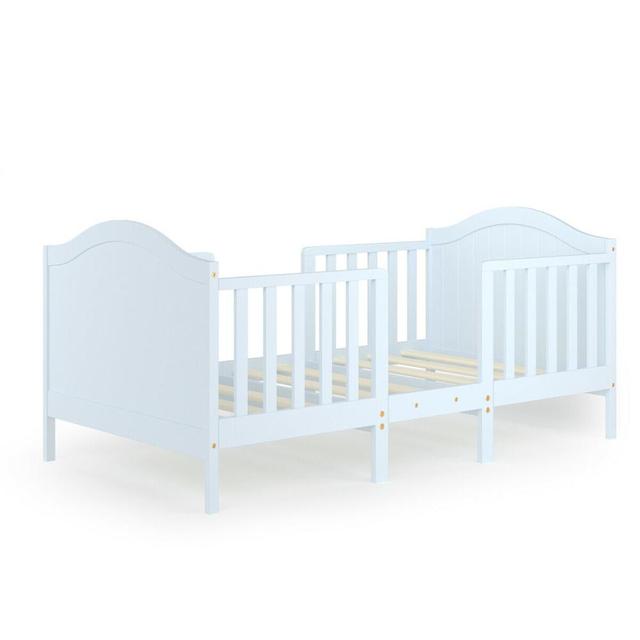 2-in-1 Convertible Toddler Wooden Bedroom Furniture w/ Guardrails