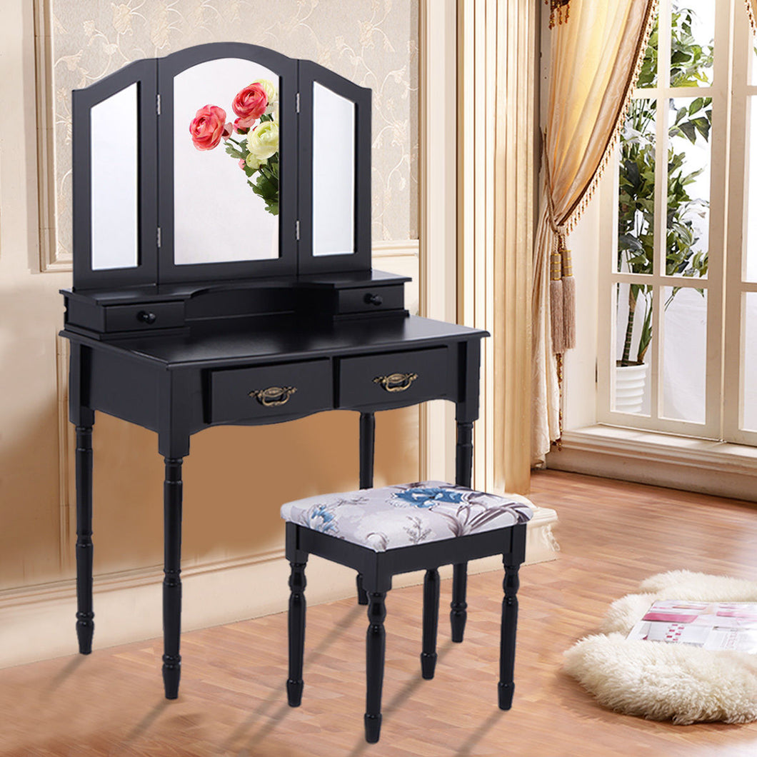 Black Folding Mirror Vanity Makeup Table - jeaniesunusualdecor